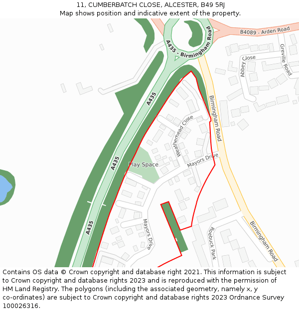 11, CUMBERBATCH CLOSE, ALCESTER, B49 5RJ: Location map and indicative extent of plot