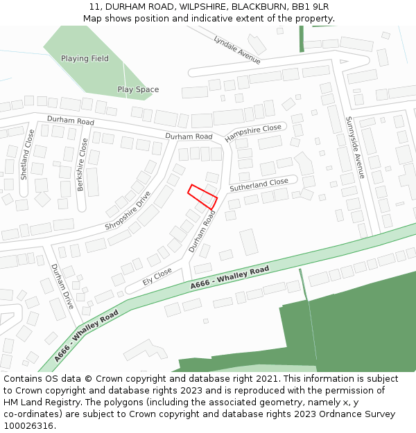 11, DURHAM ROAD, WILPSHIRE, BLACKBURN, BB1 9LR: Location map and indicative extent of plot