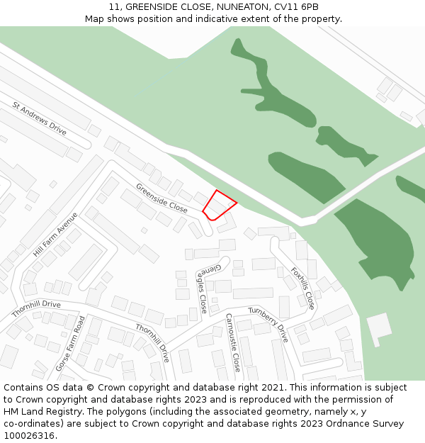 11, GREENSIDE CLOSE, NUNEATON, CV11 6PB: Location map and indicative extent of plot