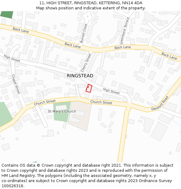 11, HIGH STREET, RINGSTEAD, KETTERING, NN14 4DA: Location map and indicative extent of plot