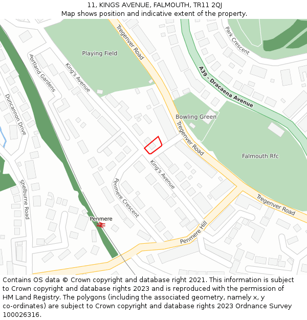 11, KINGS AVENUE, FALMOUTH, TR11 2QJ: Location map and indicative extent of plot