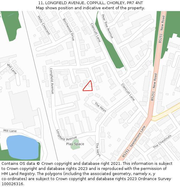 11, LONGFIELD AVENUE, COPPULL, CHORLEY, PR7 4NT: Location map and indicative extent of plot