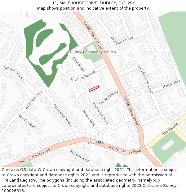 11, MALTHOUSE DRIVE, DUDLEY, DY1 2BY: Location map and indicative extent of plot