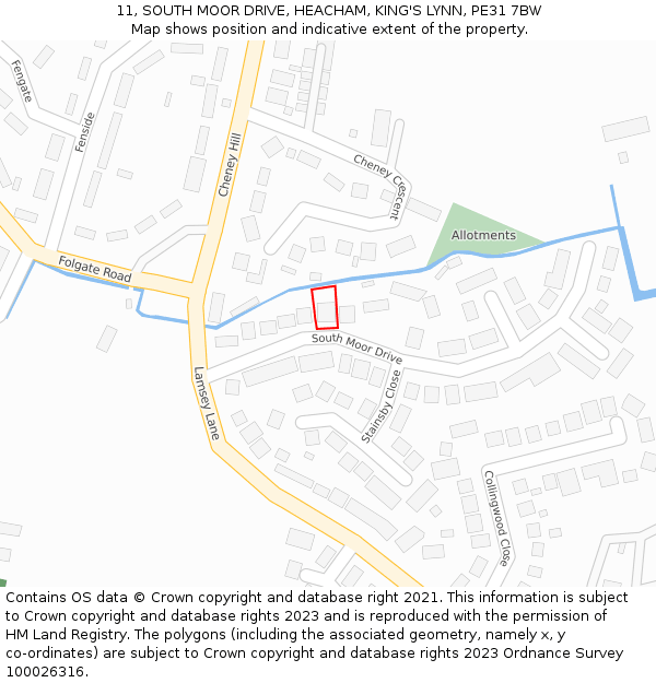 11, SOUTH MOOR DRIVE, HEACHAM, KING'S LYNN, PE31 7BW: Location map and indicative extent of plot