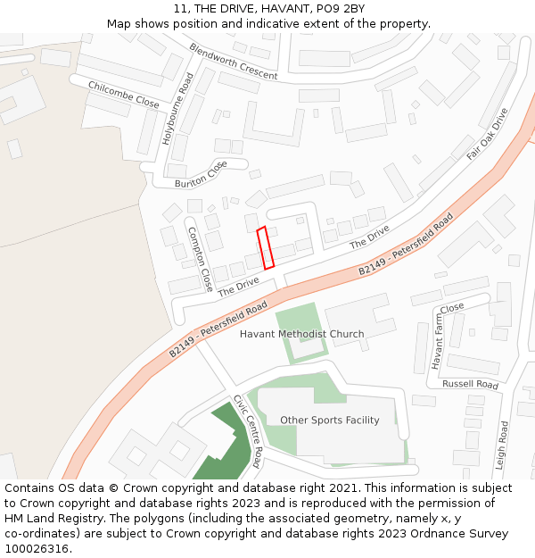 11, THE DRIVE, HAVANT, PO9 2BY: Location map and indicative extent of plot
