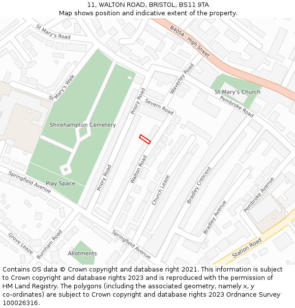 11, WALTON ROAD, BRISTOL, BS11 9TA: Location map and indicative extent of plot