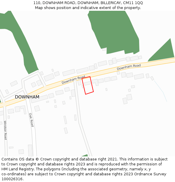 110, DOWNHAM ROAD, DOWNHAM, BILLERICAY, CM11 1QQ: Location map and indicative extent of plot