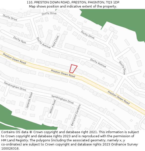 110, PRESTON DOWN ROAD, PRESTON, PAIGNTON, TQ3 1DP: Location map and indicative extent of plot