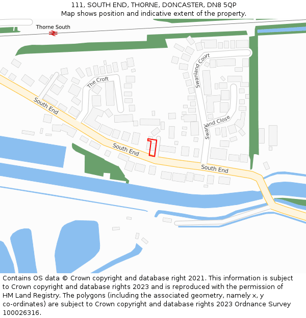 111, SOUTH END, THORNE, DONCASTER, DN8 5QP: Location map and indicative extent of plot