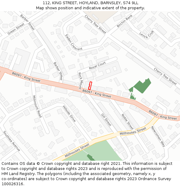 112, KING STREET, HOYLAND, BARNSLEY, S74 9LL: Location map and indicative extent of plot