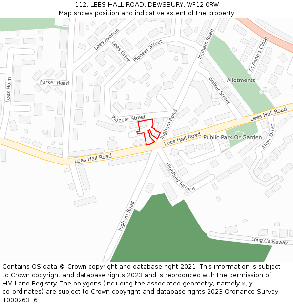 112, LEES HALL ROAD, DEWSBURY, WF12 0RW: Location map and indicative extent of plot