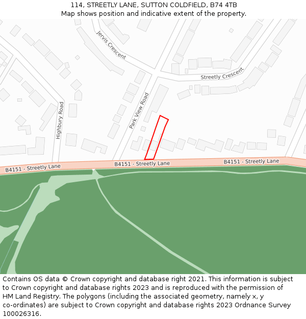 114, STREETLY LANE, SUTTON COLDFIELD, B74 4TB: Location map and indicative extent of plot