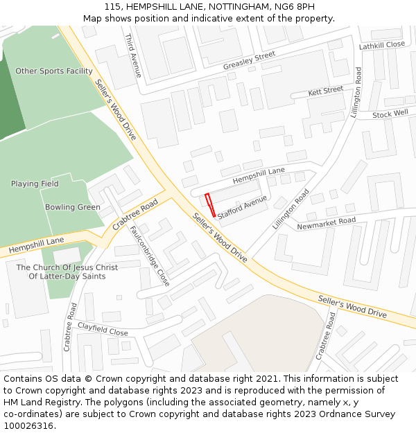 115, HEMPSHILL LANE, NOTTINGHAM, NG6 8PH: Location map and indicative extent of plot