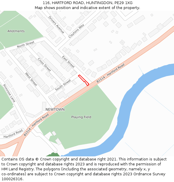 116, HARTFORD ROAD, HUNTINGDON, PE29 1XG: Location map and indicative extent of plot