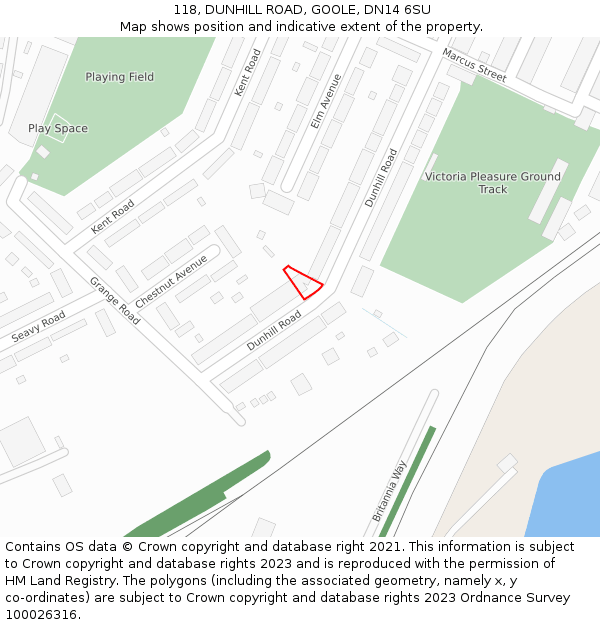 118, DUNHILL ROAD, GOOLE, DN14 6SU: Location map and indicative extent of plot