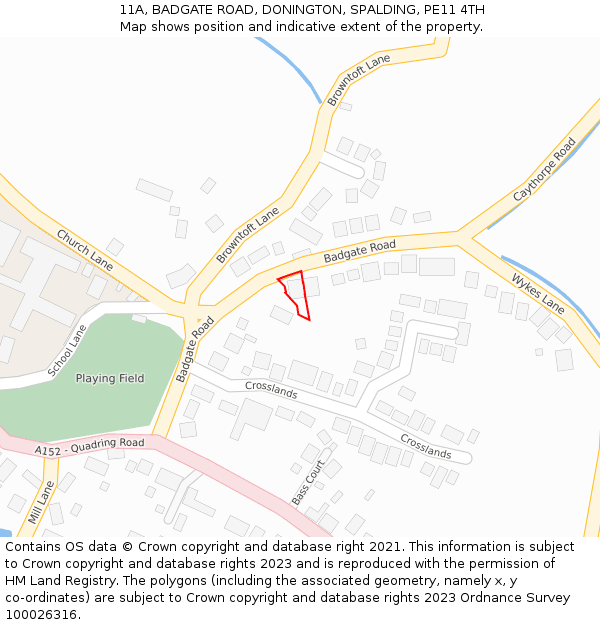 11A, BADGATE ROAD, DONINGTON, SPALDING, PE11 4TH: Location map and indicative extent of plot