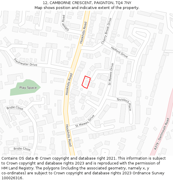 12, CAMBORNE CRESCENT, PAIGNTON, TQ4 7NY: Location map and indicative extent of plot