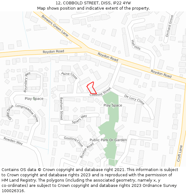 12, COBBOLD STREET, DISS, IP22 4YW: Location map and indicative extent of plot