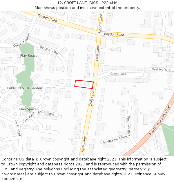 12, CROFT LANE, DISS, IP22 4NA: Location map and indicative extent of plot