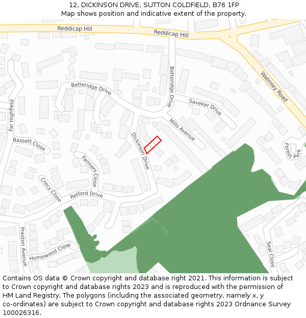 12, DICKINSON DRIVE, SUTTON COLDFIELD, B76 1FP: Location map and indicative extent of plot