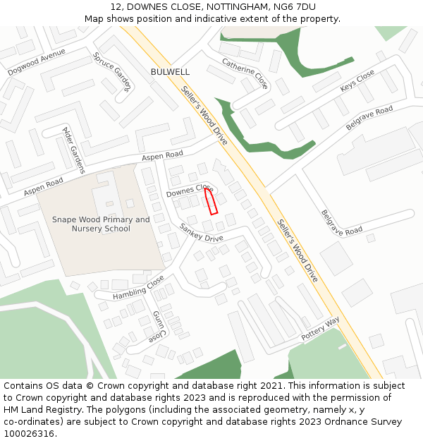 12, DOWNES CLOSE, NOTTINGHAM, NG6 7DU: Location map and indicative extent of plot
