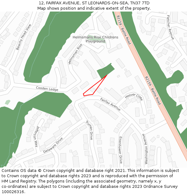 12, FAIRFAX AVENUE, ST LEONARDS-ON-SEA, TN37 7TD: Location map and indicative extent of plot