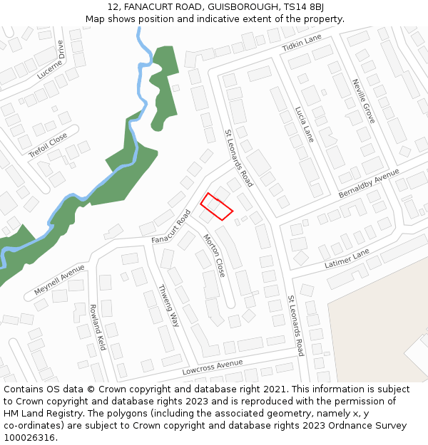 12, FANACURT ROAD, GUISBOROUGH, TS14 8BJ: Location map and indicative extent of plot