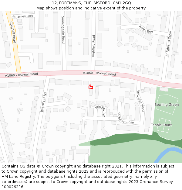 12, FOREMANS, CHELMSFORD, CM1 2GQ: Location map and indicative extent of plot