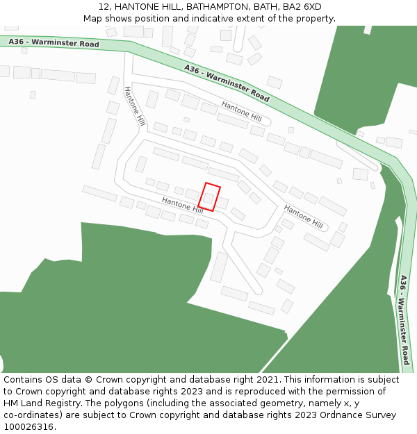12, HANTONE HILL, BATHAMPTON, BATH, BA2 6XD: Location map and indicative extent of plot
