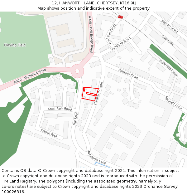 12, HANWORTH LANE, CHERTSEY, KT16 9LJ: Location map and indicative extent of plot