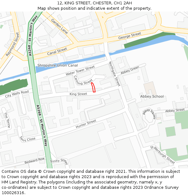 12, KING STREET, CHESTER, CH1 2AH: Location map and indicative extent of plot