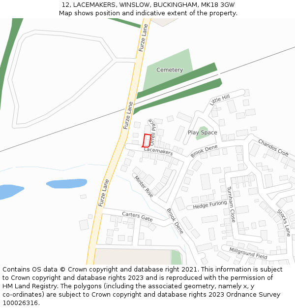 12, LACEMAKERS, WINSLOW, BUCKINGHAM, MK18 3GW: Location map and indicative extent of plot