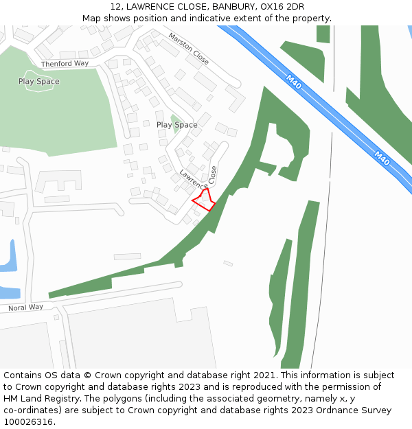 12, LAWRENCE CLOSE, BANBURY, OX16 2DR: Location map and indicative extent of plot