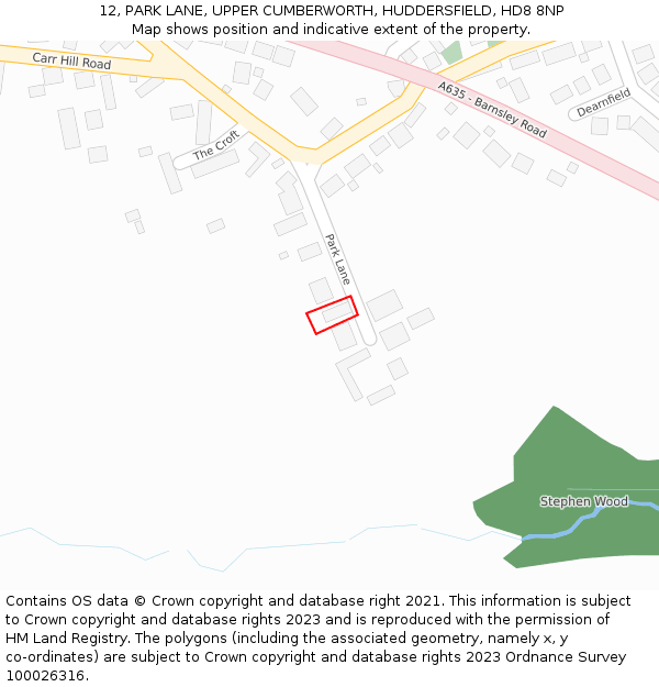 12, PARK LANE, UPPER CUMBERWORTH, HUDDERSFIELD, HD8 8NP: Location map and indicative extent of plot