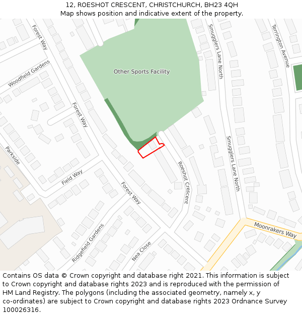 12, ROESHOT CRESCENT, CHRISTCHURCH, BH23 4QH: Location map and indicative extent of plot