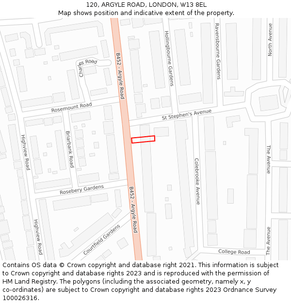 120, ARGYLE ROAD, LONDON, W13 8EL: Location map and indicative extent of plot