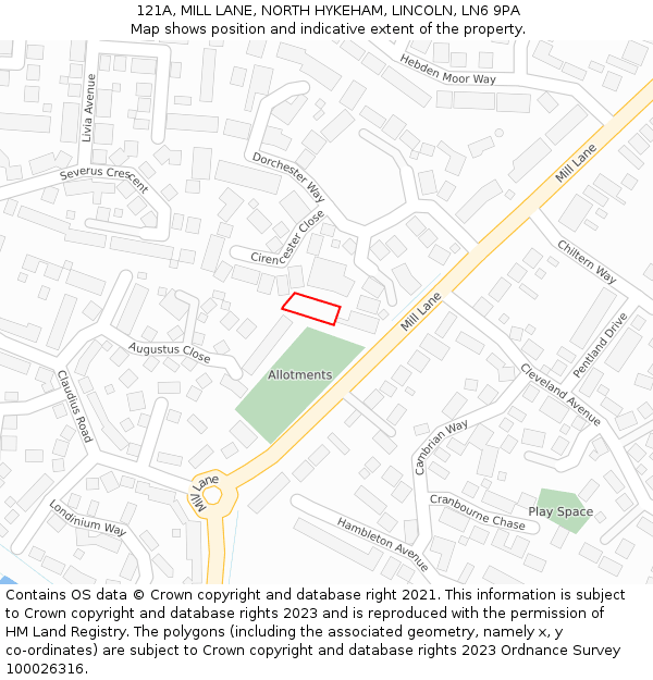 121A, MILL LANE, NORTH HYKEHAM, LINCOLN, LN6 9PA: Location map and indicative extent of plot