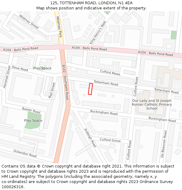125, TOTTENHAM ROAD, LONDON, N1 4EA: Location map and indicative extent of plot