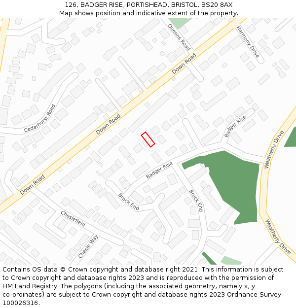126, BADGER RISE, PORTISHEAD, BRISTOL, BS20 8AX: Location map and indicative extent of plot