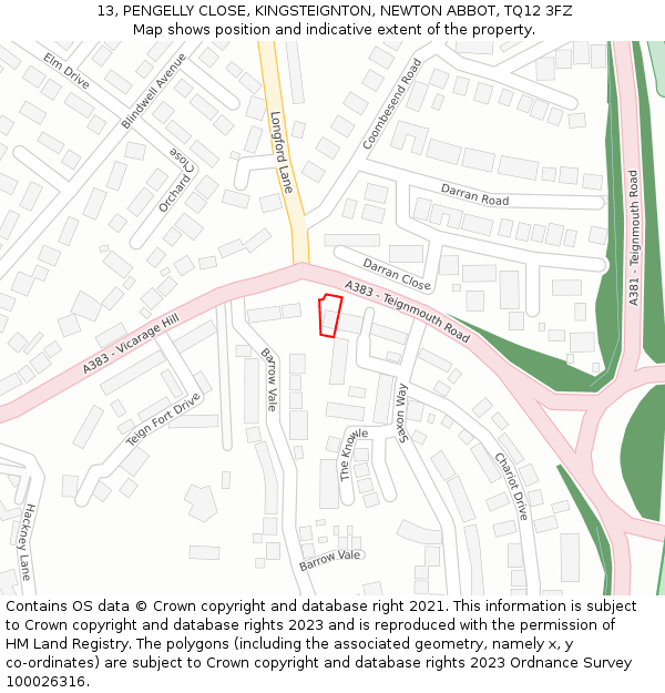 13, PENGELLY CLOSE, KINGSTEIGNTON, NEWTON ABBOT, TQ12 3FZ: Location map and indicative extent of plot