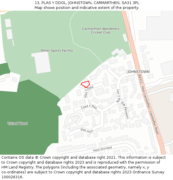 13, PLAS Y DDOL, JOHNSTOWN, CARMARTHEN, SA31 3PL: Location map and indicative extent of plot