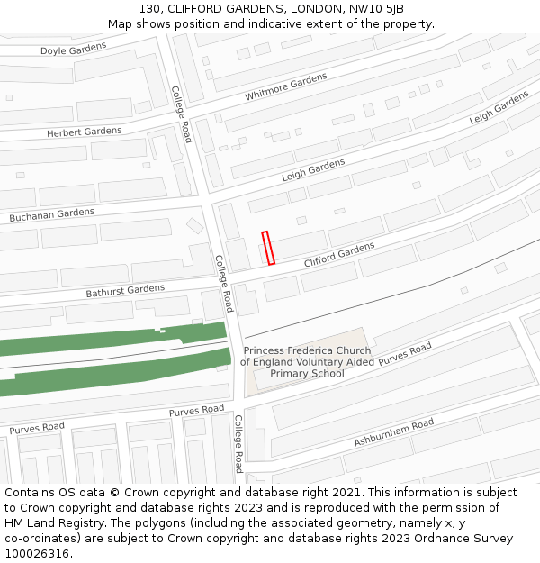 130, CLIFFORD GARDENS, LONDON, NW10 5JB: Location map and indicative extent of plot