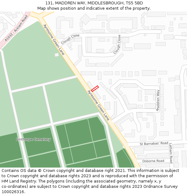 131, MADDREN WAY, MIDDLESBROUGH, TS5 5BD: Location map and indicative extent of plot