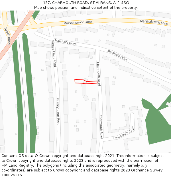 137, CHARMOUTH ROAD, ST ALBANS, AL1 4SG: Location map and indicative extent of plot