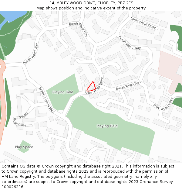 14, ARLEY WOOD DRIVE, CHORLEY, PR7 2FS: Location map and indicative extent of plot