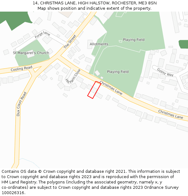14, CHRISTMAS LANE, HIGH HALSTOW, ROCHESTER, ME3 8SN: Location map and indicative extent of plot