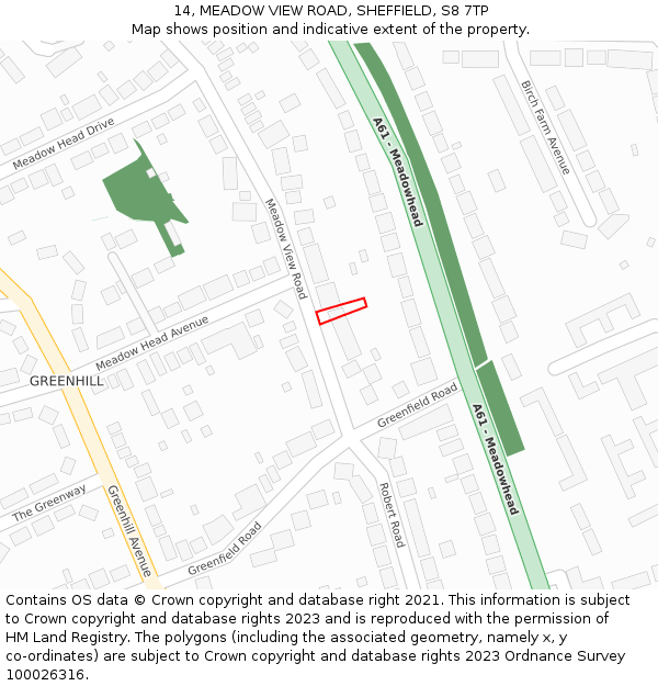 14, MEADOW VIEW ROAD, SHEFFIELD, S8 7TP: Location map and indicative extent of plot