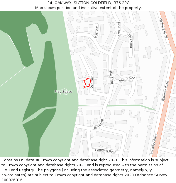 14, OAK WAY, SUTTON COLDFIELD, B76 2PG: Location map and indicative extent of plot
