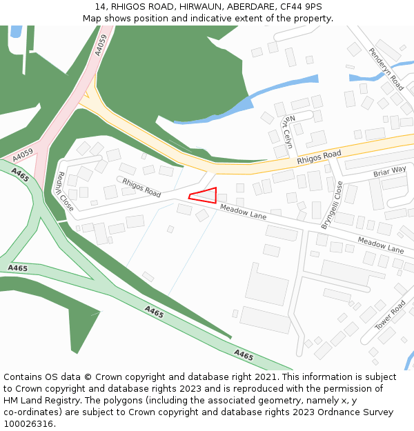 14, RHIGOS ROAD, HIRWAUN, ABERDARE, CF44 9PS: Location map and indicative extent of plot