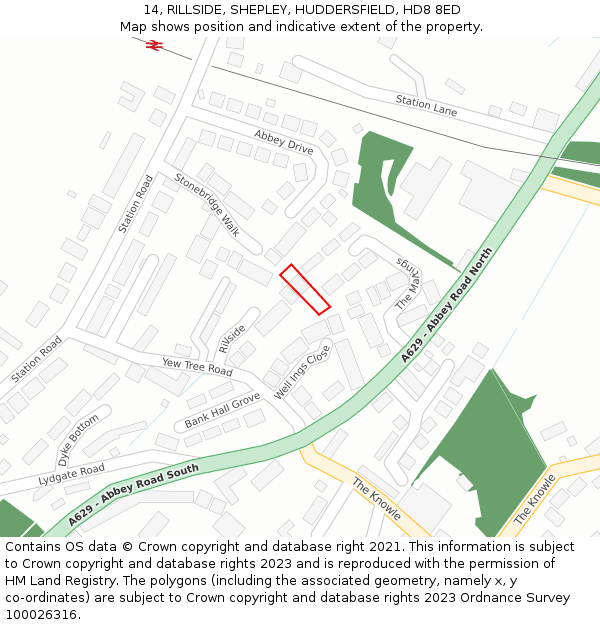 14, RILLSIDE, SHEPLEY, HUDDERSFIELD, HD8 8ED: Location map and indicative extent of plot